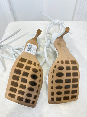 Bottega Veneta White Leather Knot Heeled Sandals, 37