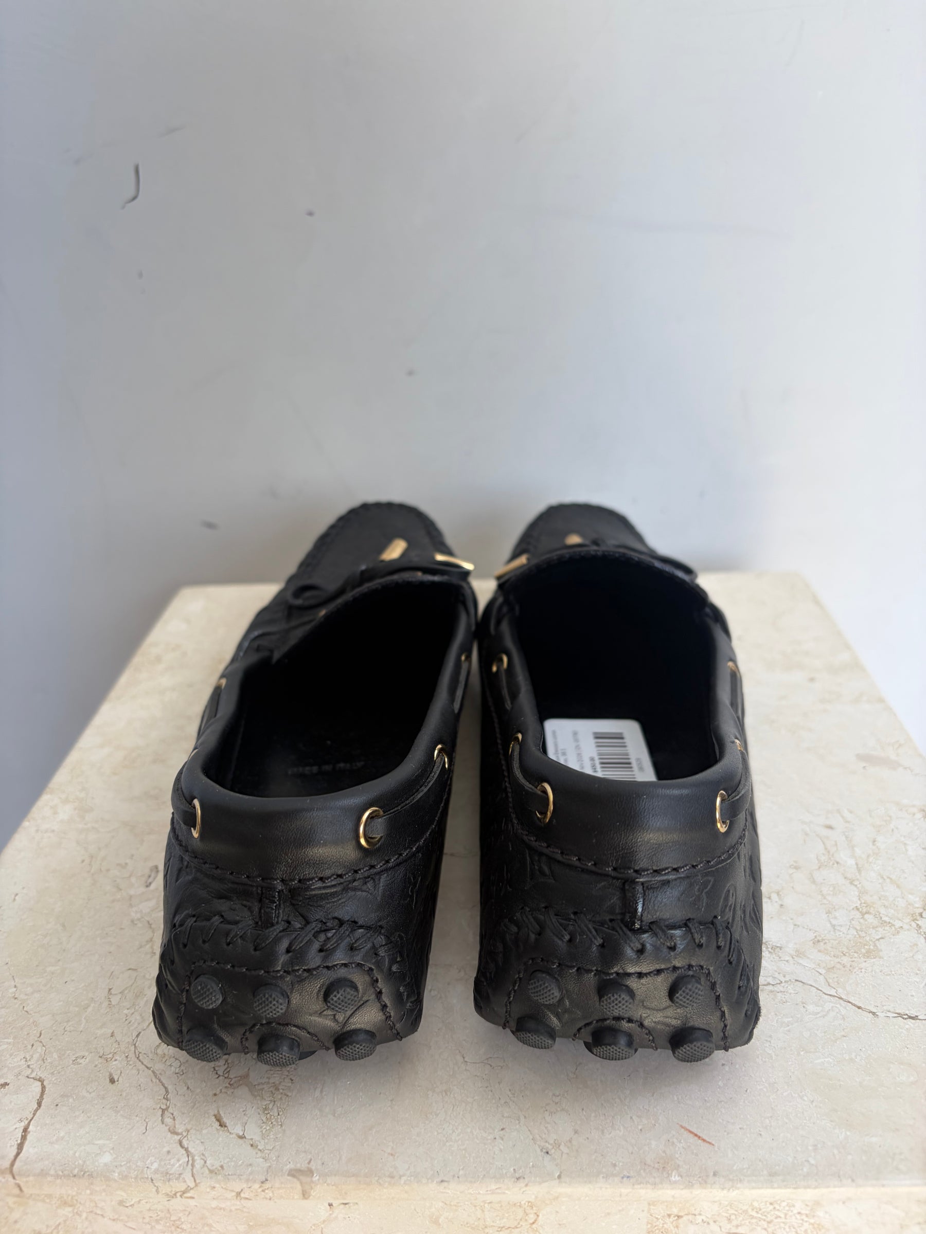 Louis Vuitton Black Monogram Empreinte Leather Gloria Loafers, 38.5