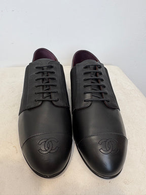 Chanel Black Leather Laced Slip on Flats, 37 C
