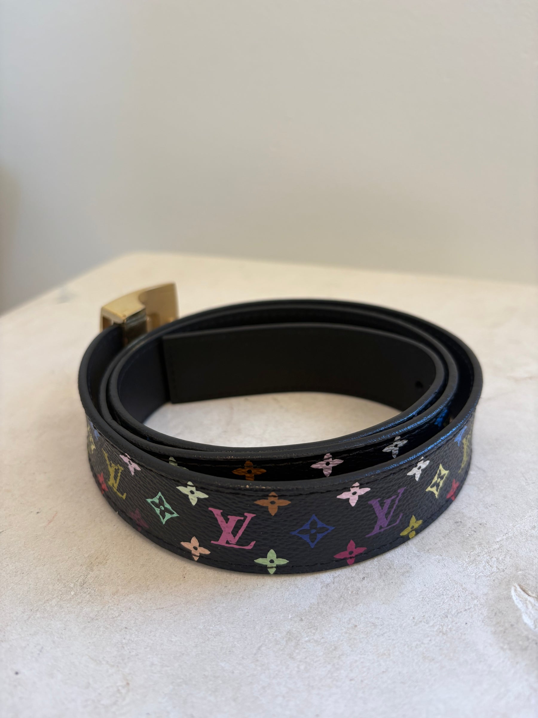 Louis Vuitton X Takashi Murakami Monogram Belt In Black, 90cm