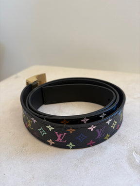 Louis Vuitton X Takashi Murakami Monogram Belt In Black, 90cm
