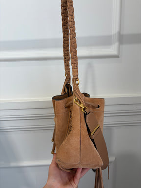 Jimmy Choo Toffee Suede Fringed Cinch Medium Bag