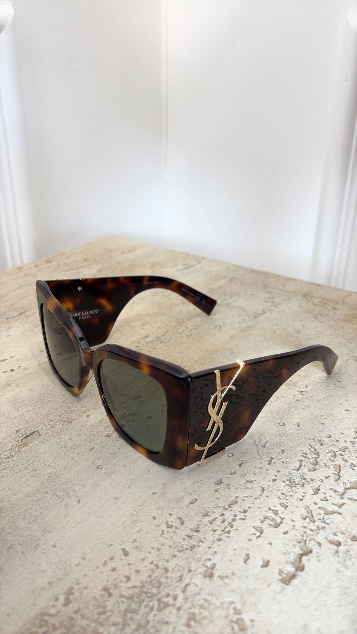Saint Laurent Tortoishell Butterfly Logo Sunglasses