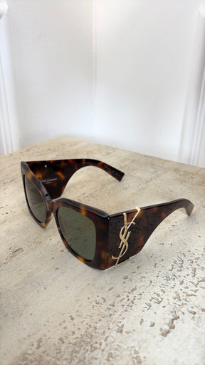 Saint Laurent Tortoishell Butterfly Logo Sunglasses