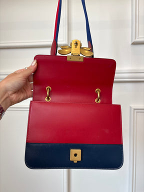 Gucci Red, White and Navy Leather Embellished Bee Shoulder Bag