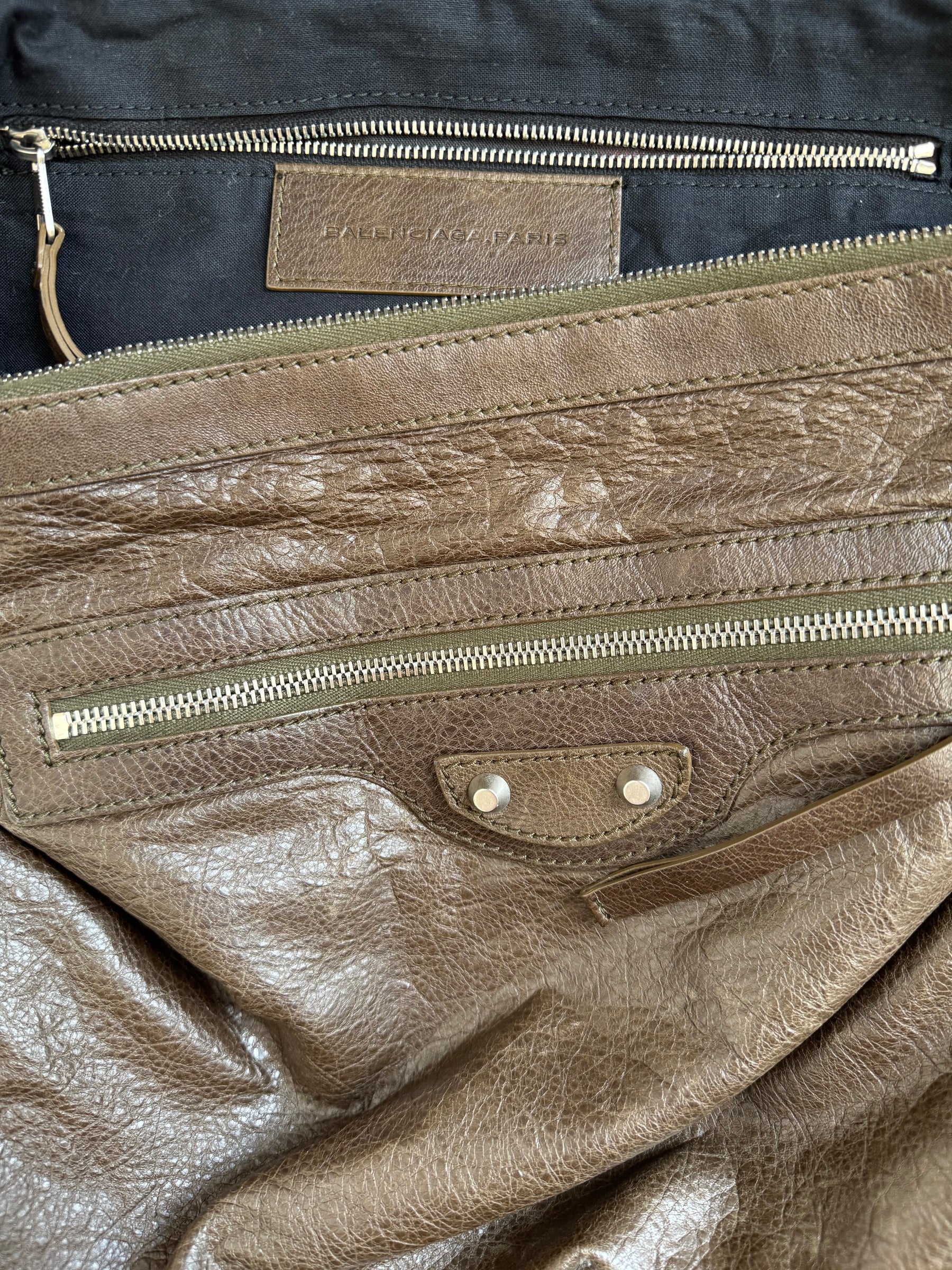 Balenciaga Dark Khaki Crossbody City Hobo Bag