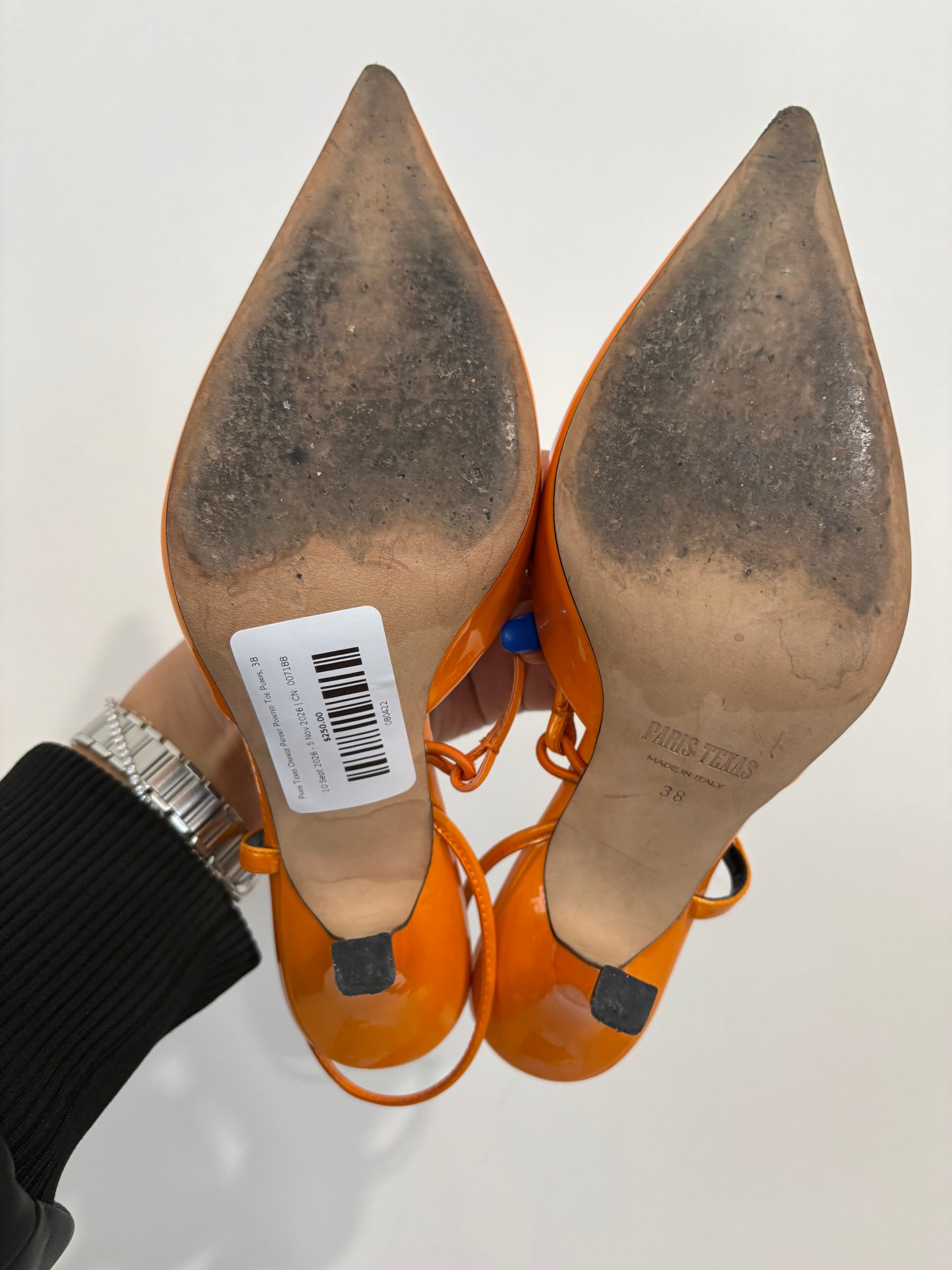 Paris Texas Orange Patent Pointed Toe Pumps, 38