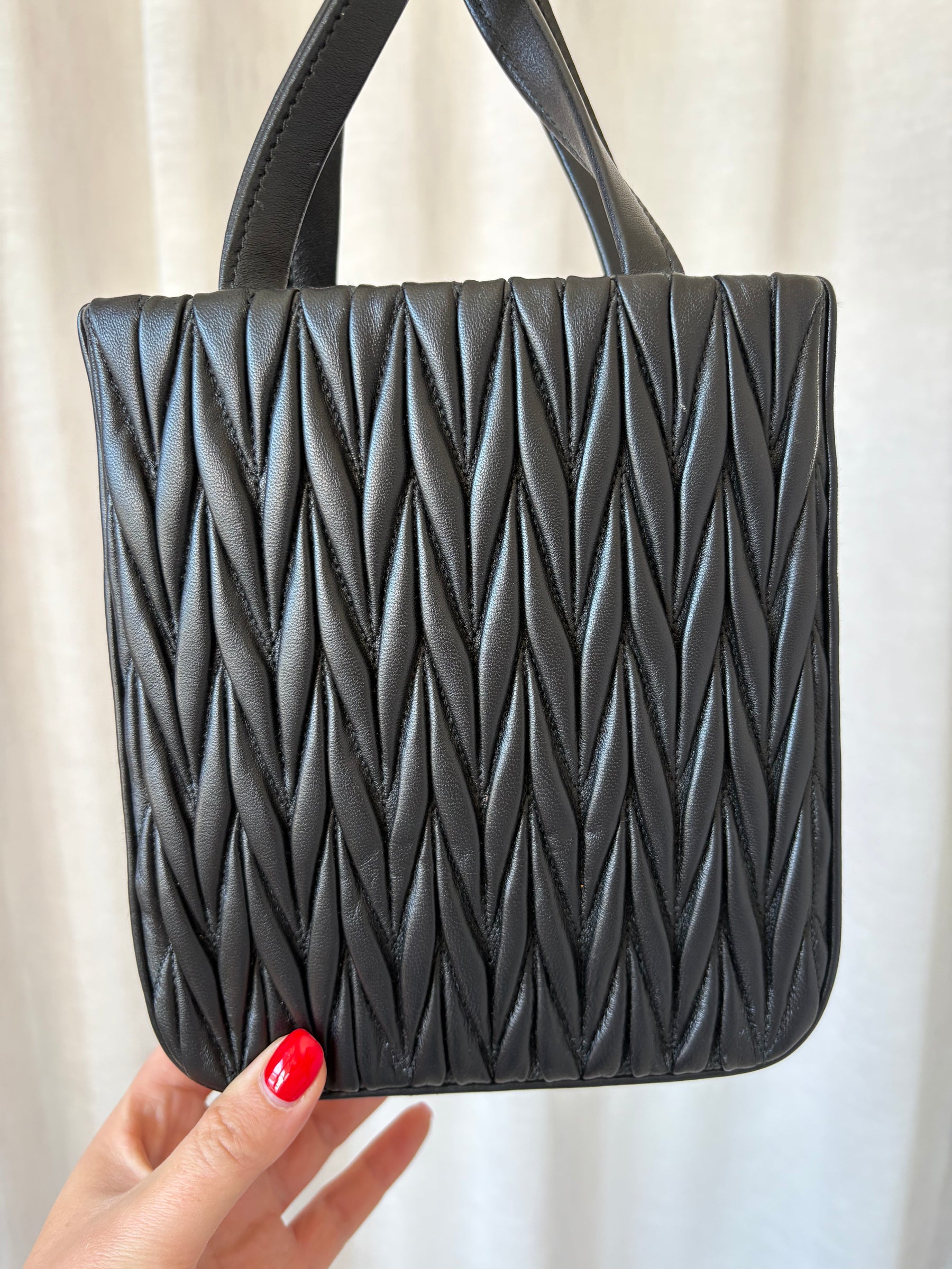 Miu Miu Black Matelasse Mini Crystal Chain Tote Bag