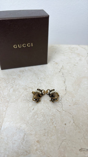 Gucci Gold Tone and Pearl Monkey Stud Earrings