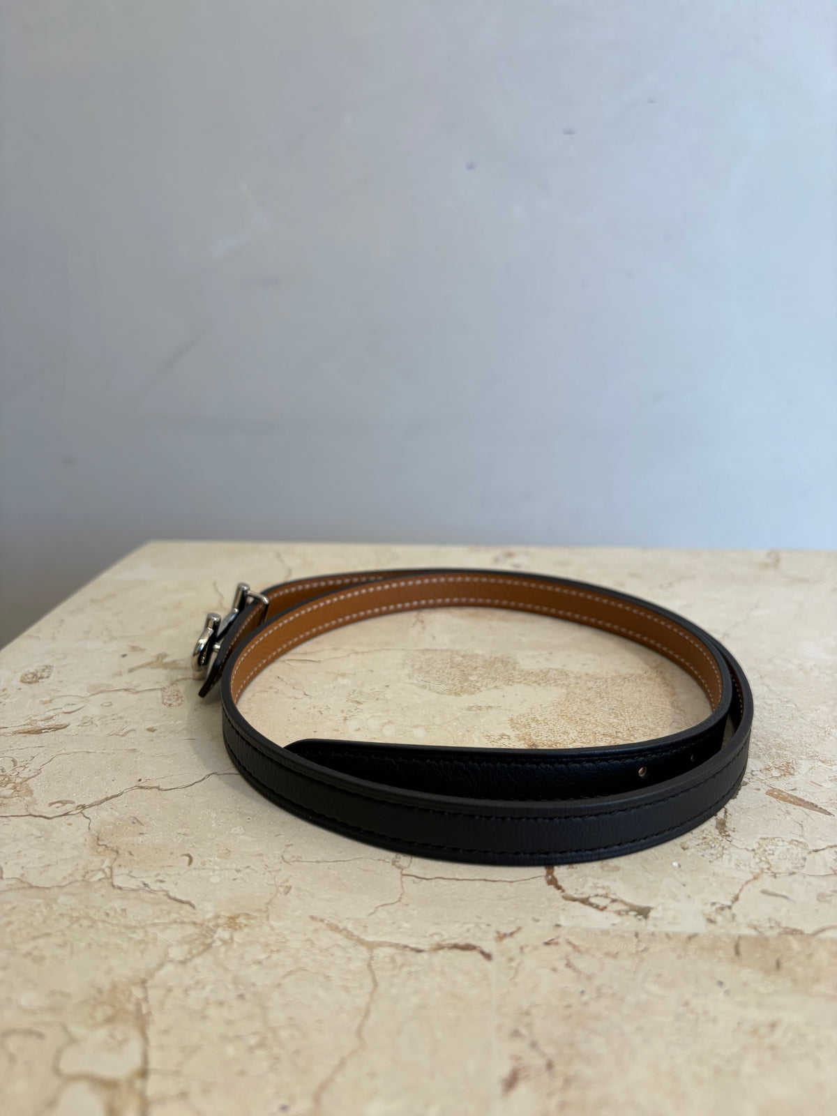 Hermès Black and Tan Leather Reversible Silver Gamma Buckle Belt 13 mm, 70