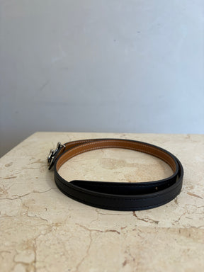 Hermès Black and Tan Leather Reversible Silver Gamma Buckle Belt 13 mm, 70