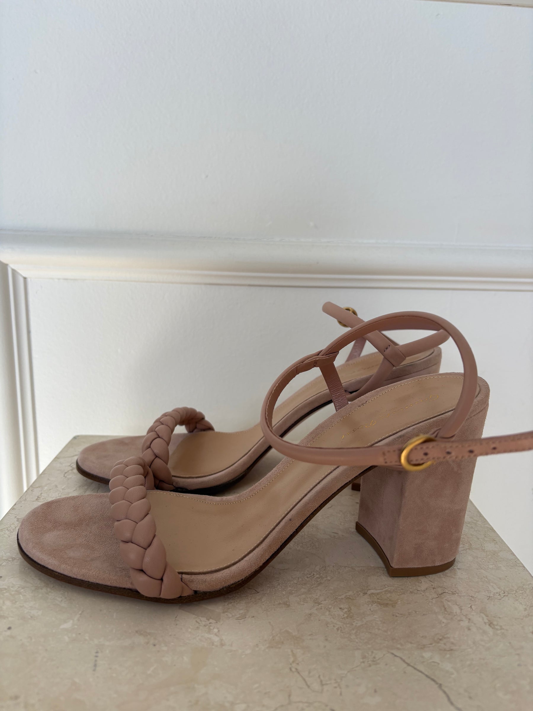 Gianvito Rossi Pink Suede Plaited Block Heels, 42
