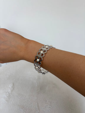 Louis Vuitton Silver Tone Bangle Pearl Embellished Bangle, S