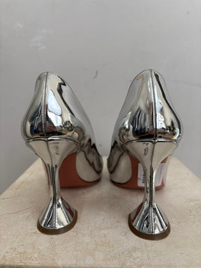 Amina Muaddi Silver Metallic Pointed Ami Pump, 39