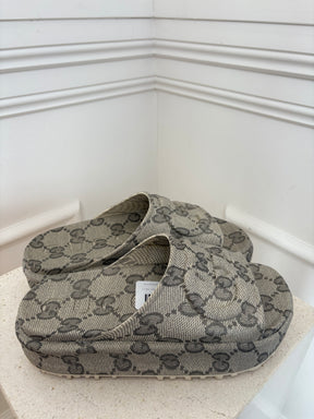 Gucci Platform Monogram Rubber Slides, 39