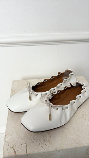 Chloé White Leather Laced Ballet Flat, 40
