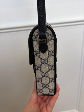 Gucci Beige Navy Canvas Mini Horsebit Cross Body Bag