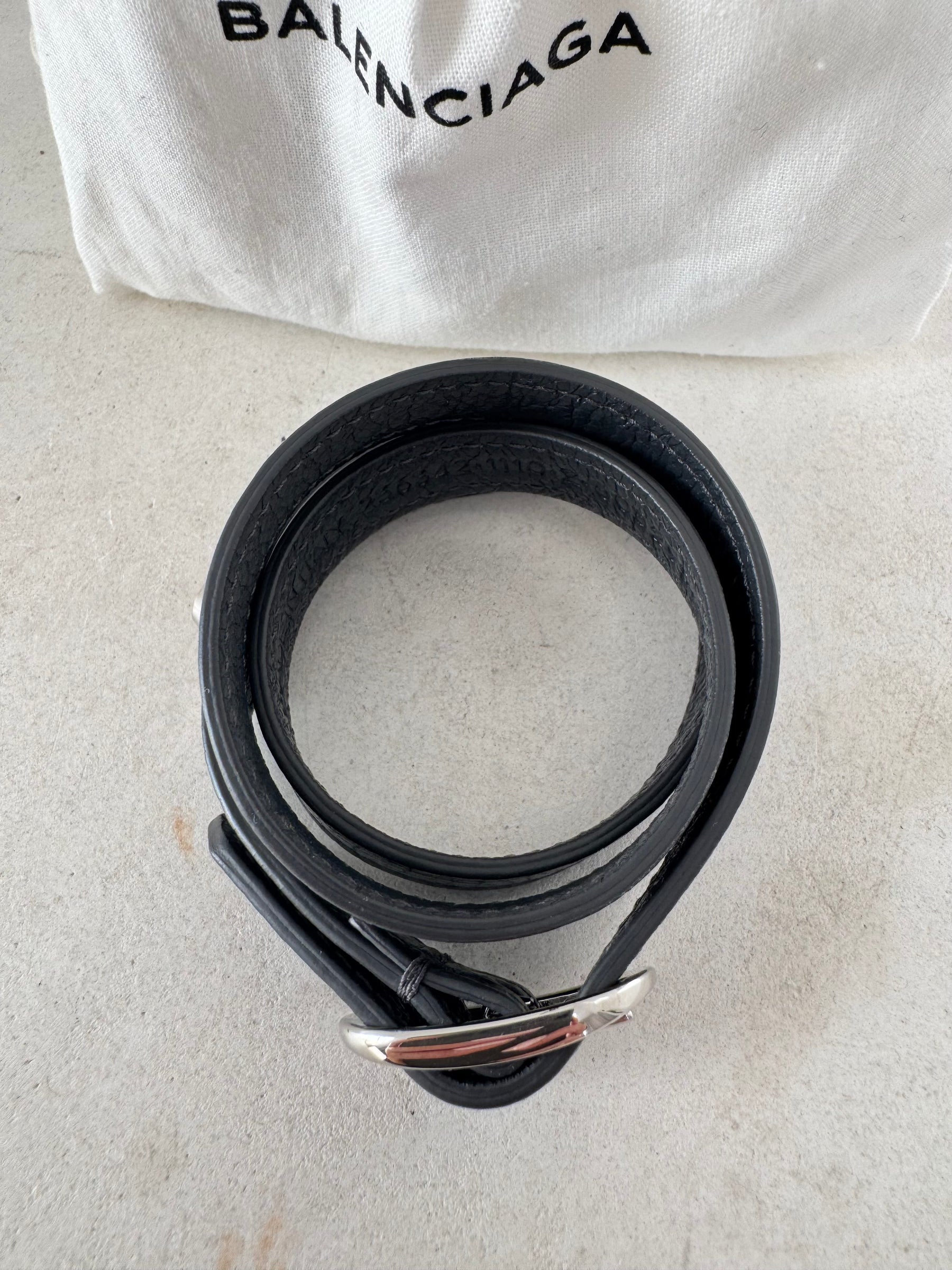 Balenciaga Charcoal Leather City Wrap Bracelet, M