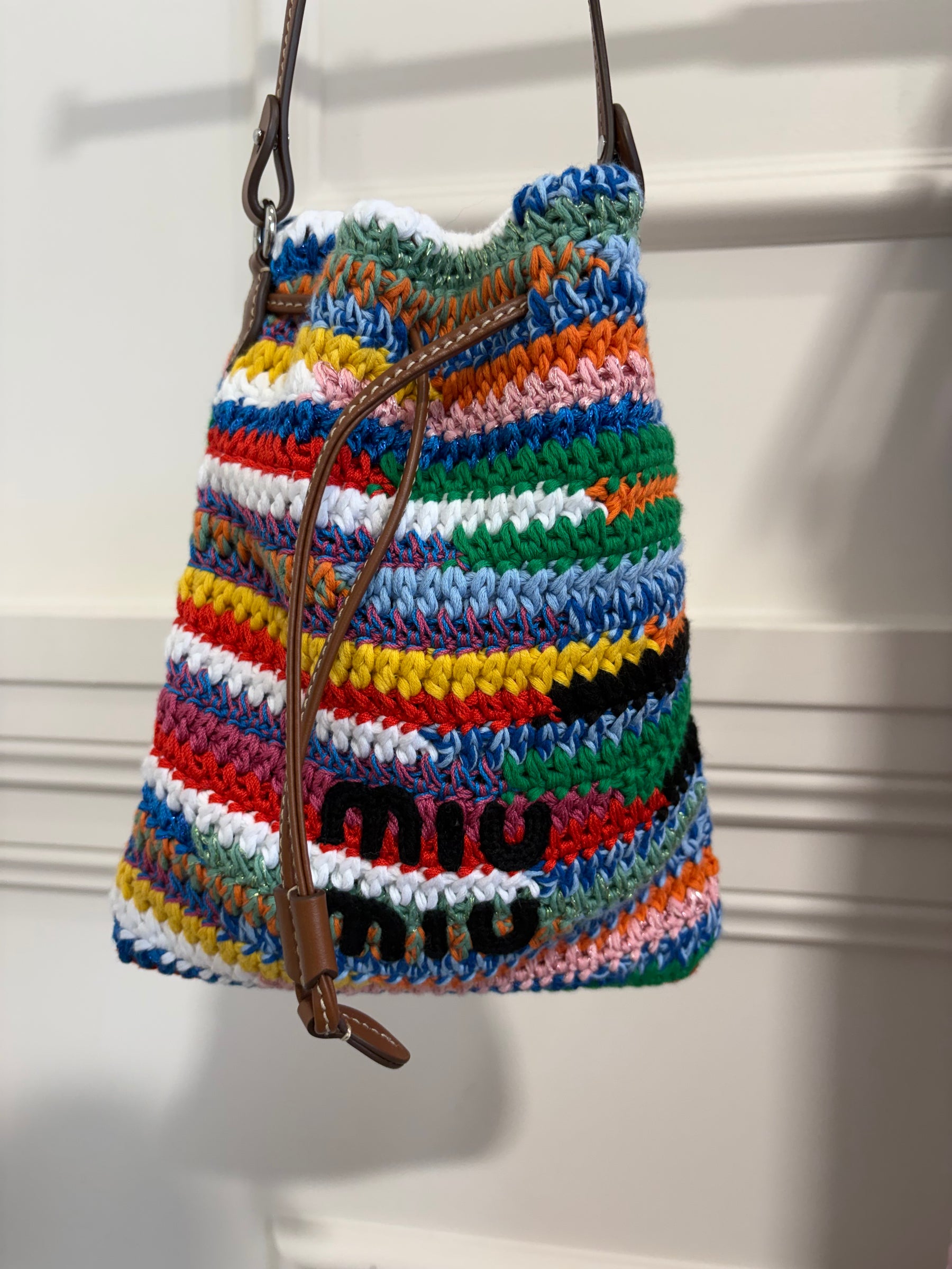 Miu Miu Multi Coloured Crochet And Leather Pouch