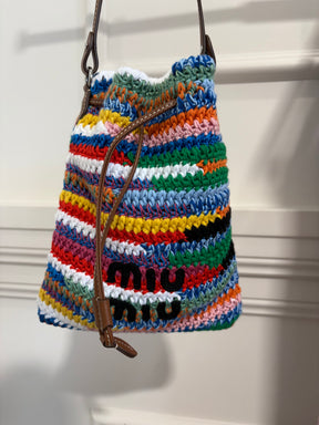 Miu Miu Multi Coloured Crochet And Leather Pouch