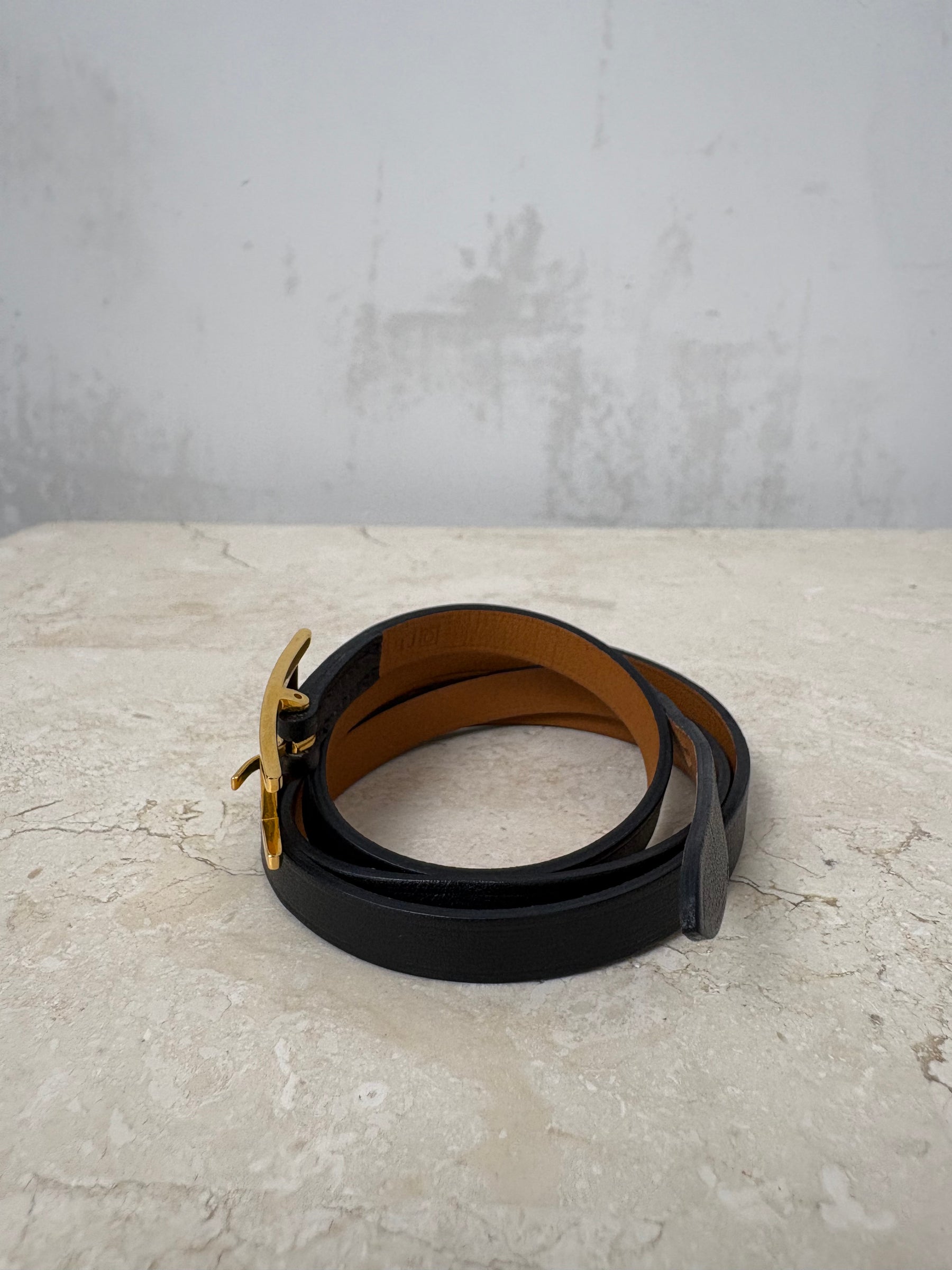 Hermès Black Leather Behapi Wrap Bracelet