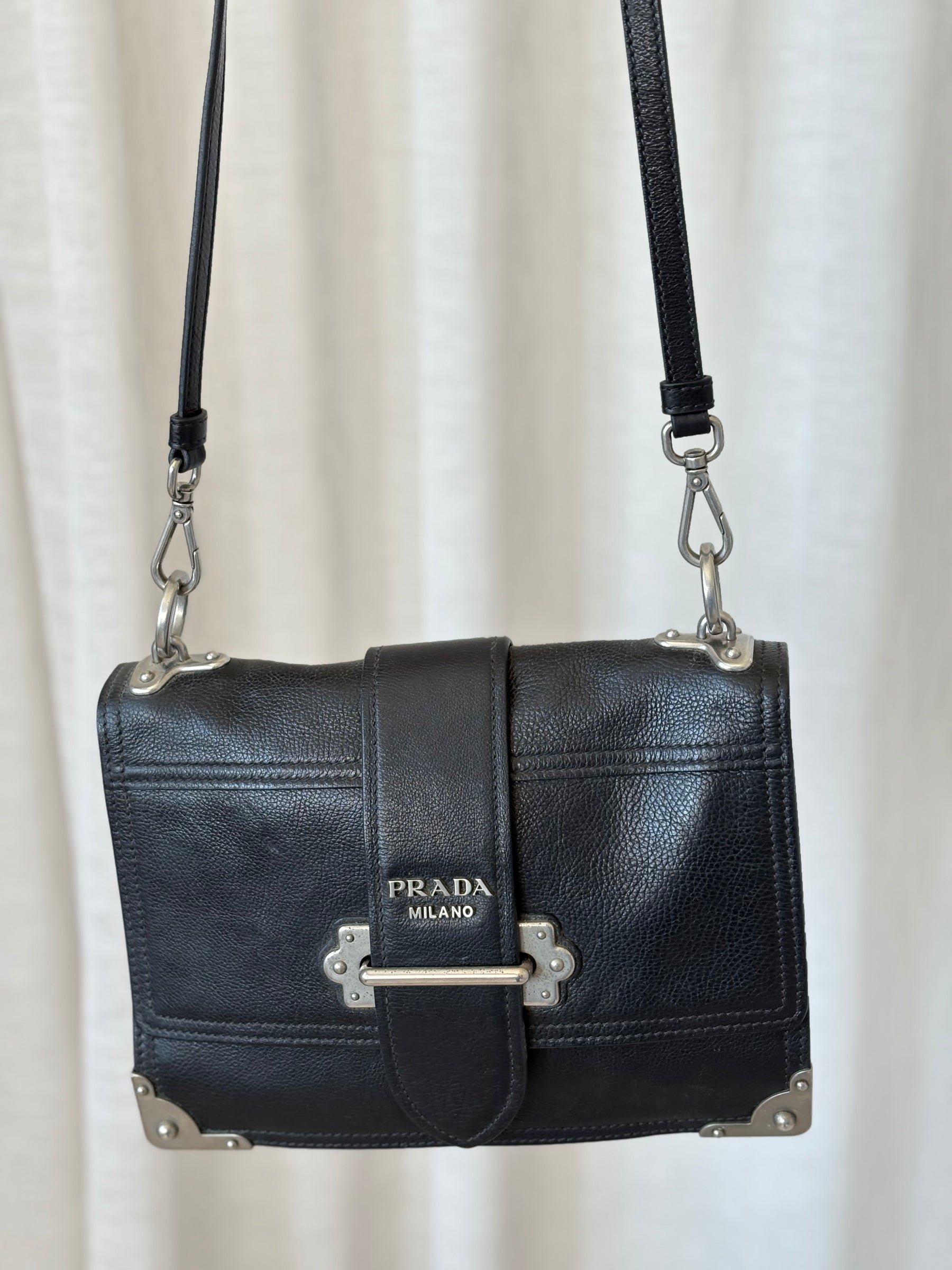 Prada Black Leather Silver Hardware Cahier Bag