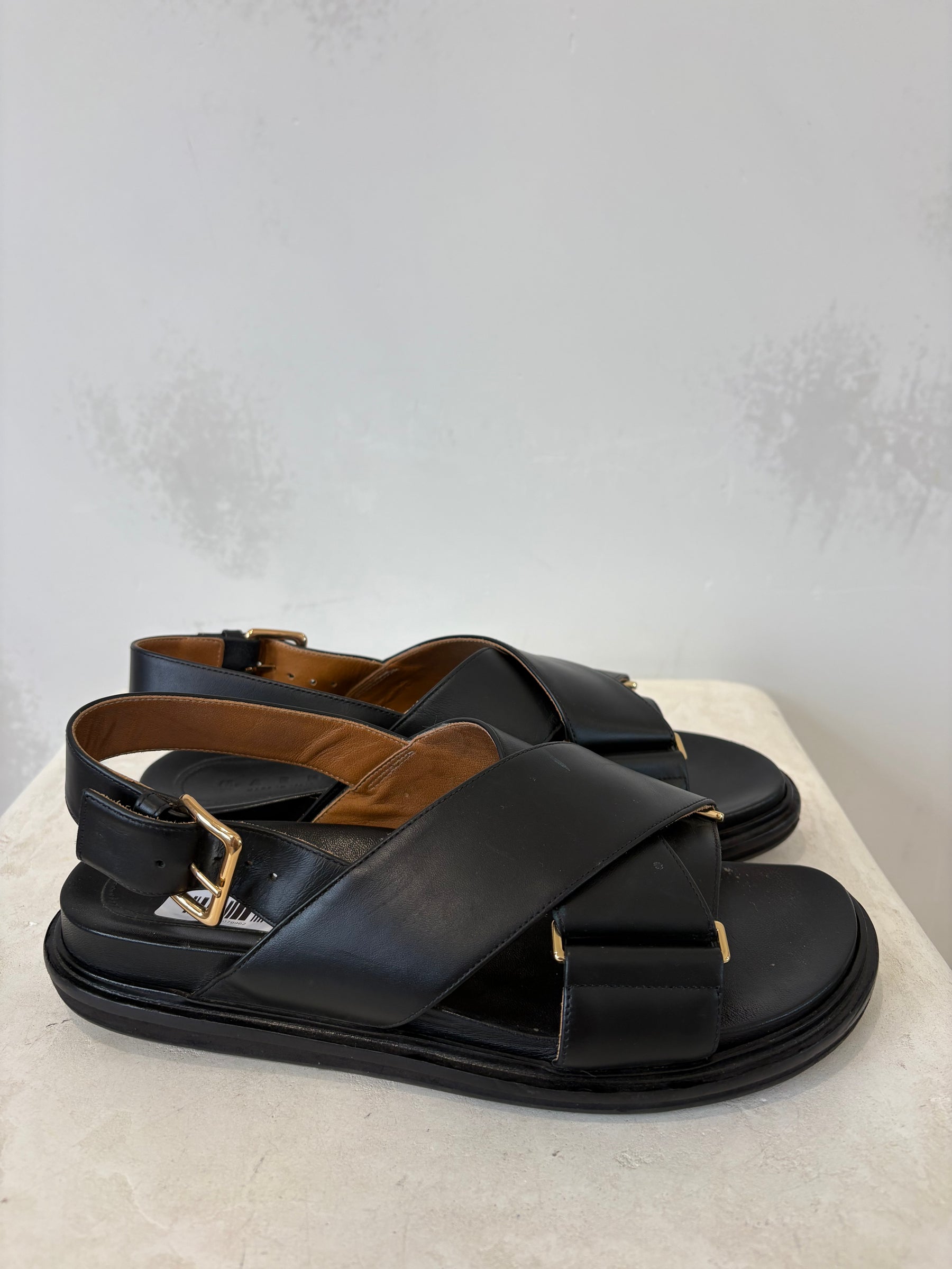 Marni Black Leather Fussbet Sandals, 40