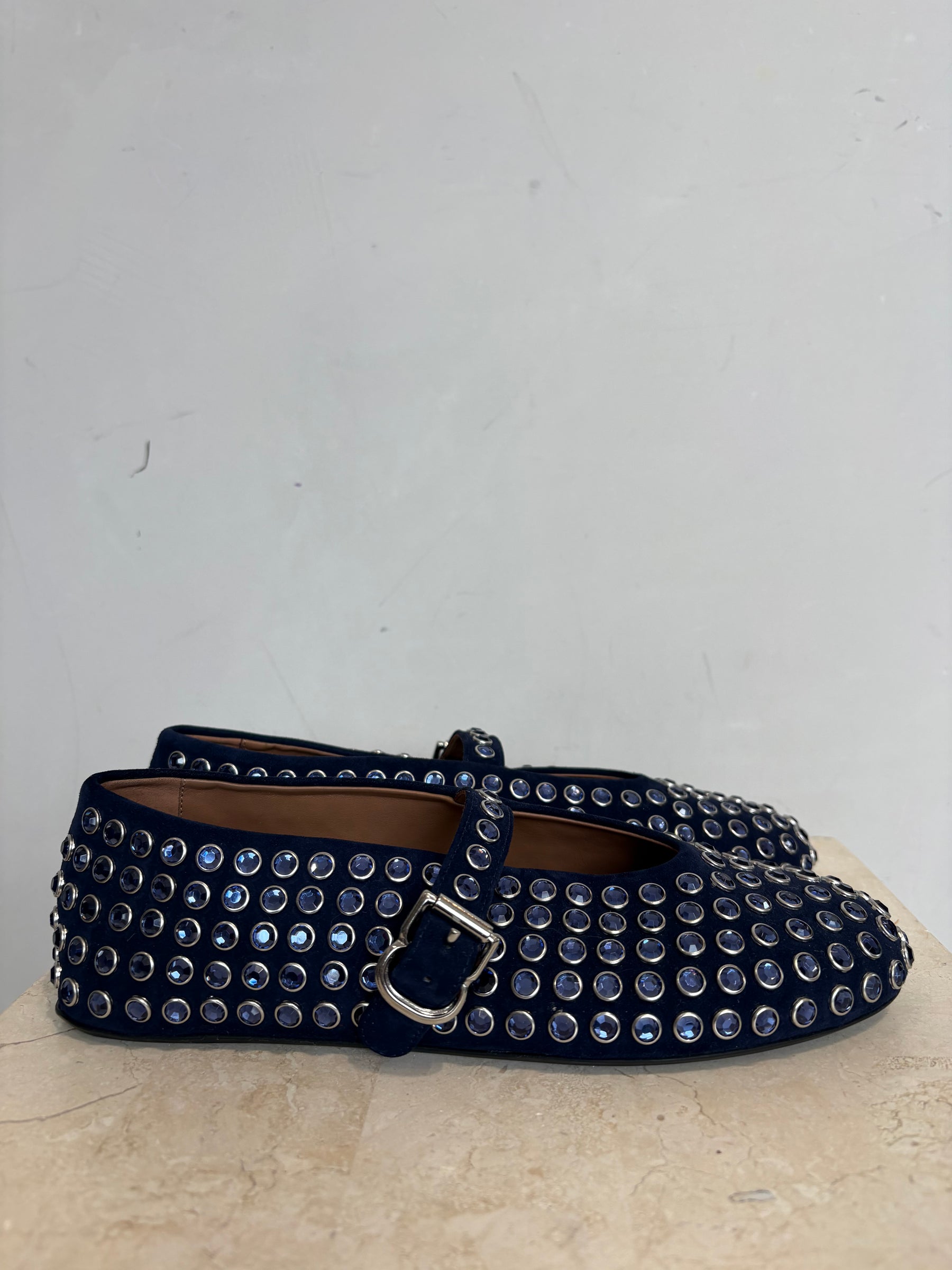 Alaia Studded Mary Jane Flats In Navy, 37