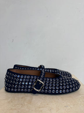 Alaia Studded Mary Jane Flats In Navy, 37