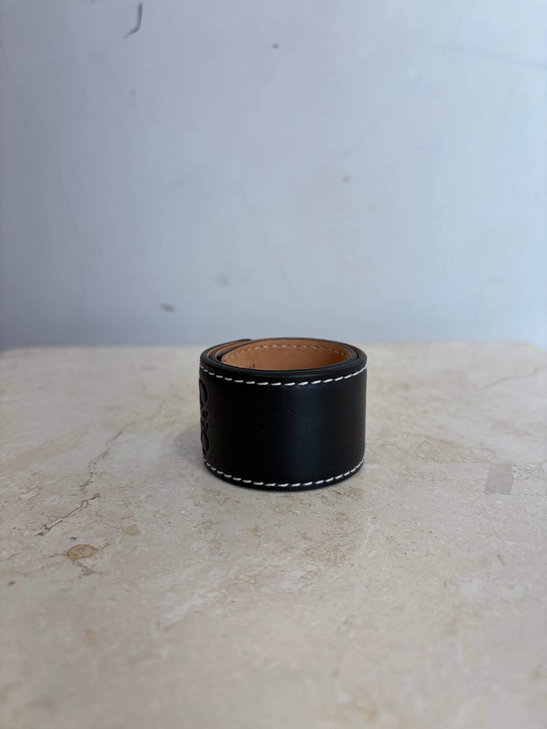 Loewe Anagram Snap Leather Bracelet Black, OS