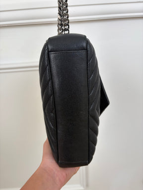 Saint Laurent Black Chevron Leather College Shoulder Bag