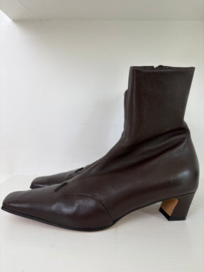 Khaite Brown Leather Ankle Boots, 37