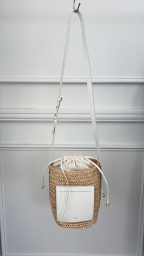 Oroton Raffia and Cream Leather Bucket Bag
