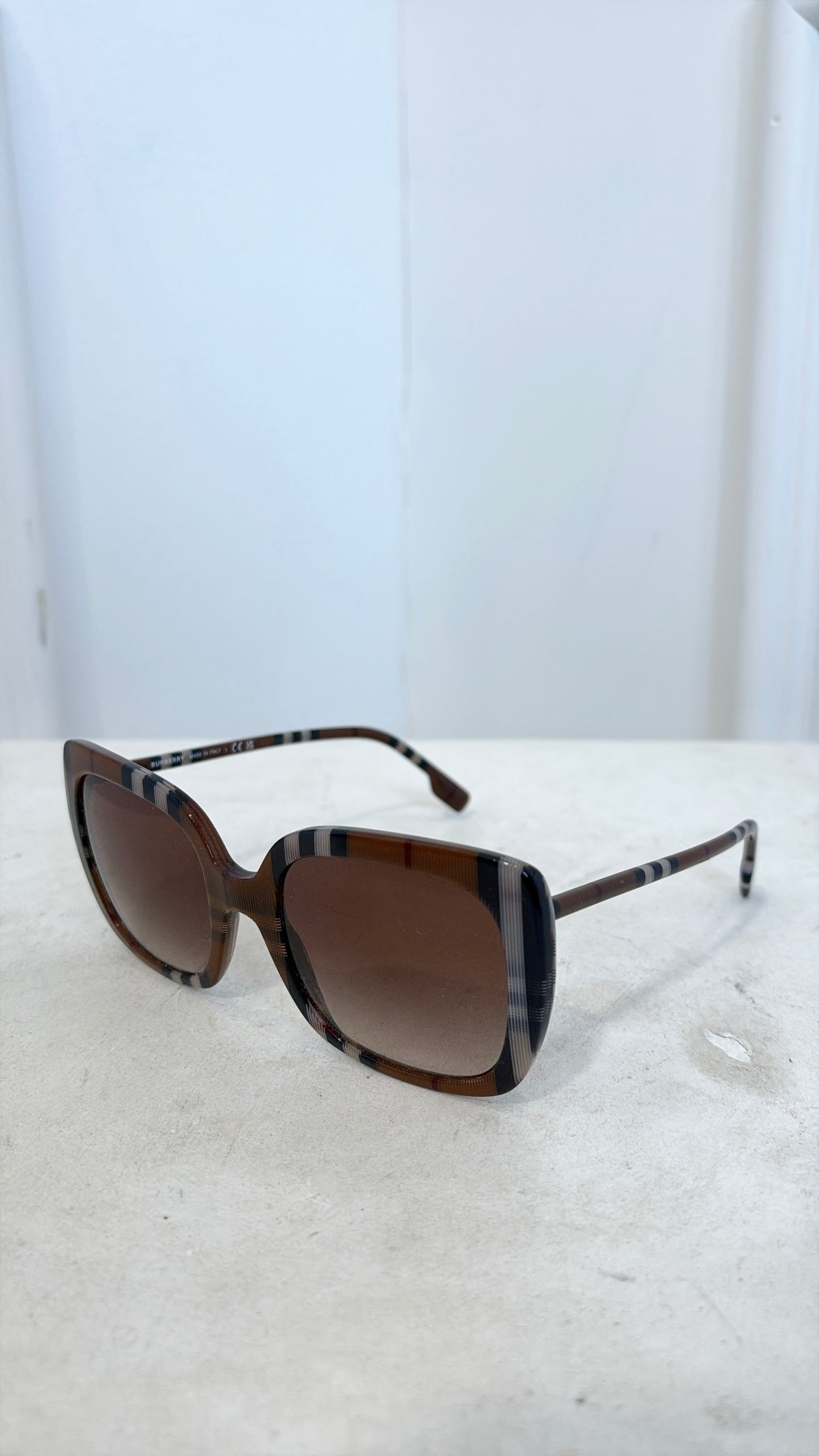 Burberry Square Frame Check Sunglasses Brown