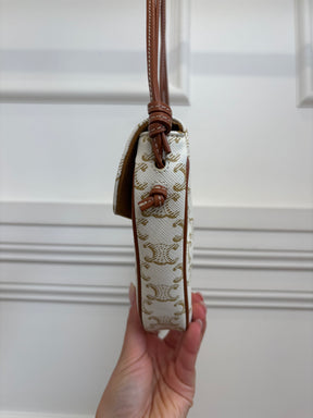 Céline White Canvas Triomphe Logo Triangle Bag