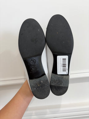 Chanel White and Black Leather Ballet Flats, 37.5