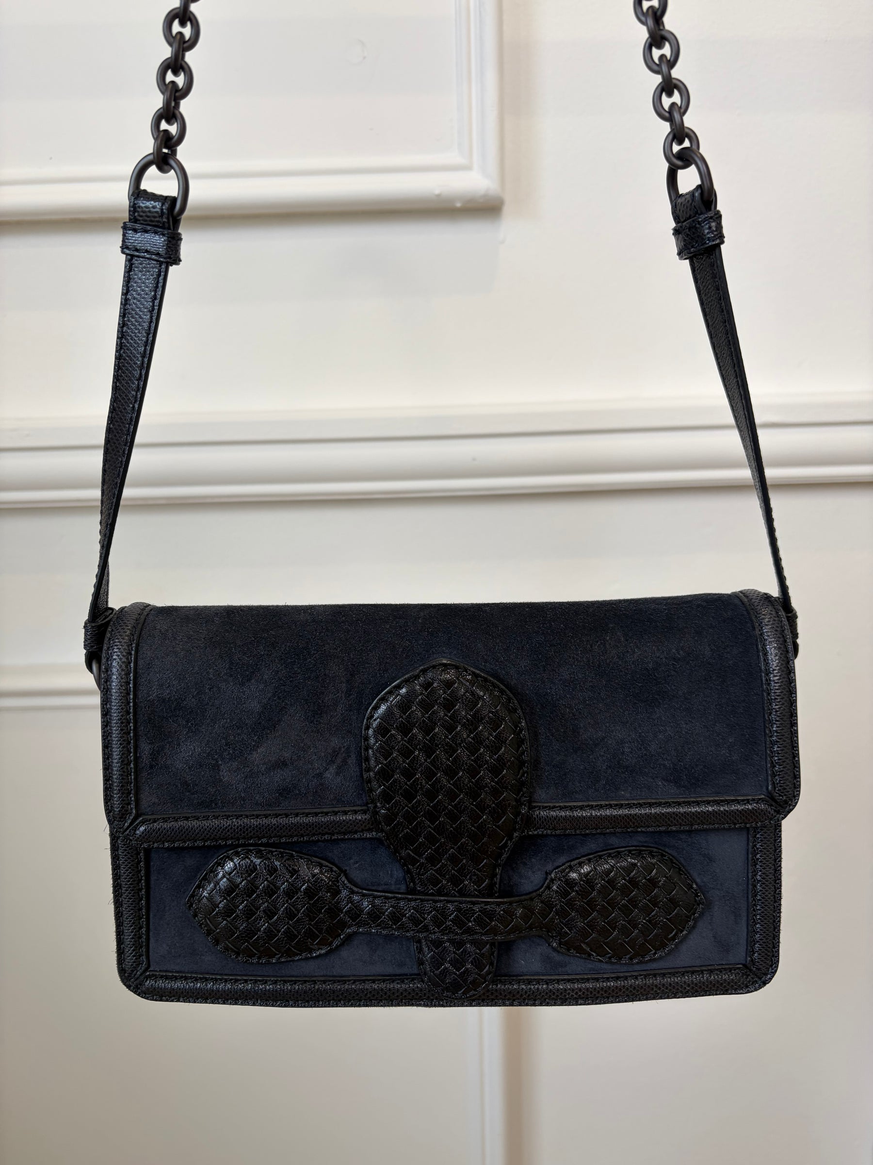 Bottega Veneta Navy Suede and Leather Rialto Shoulder Bag