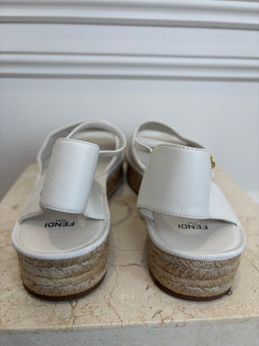 Fendi White Leather Logo Embossed Espadrille Sandal, 42