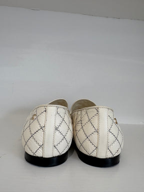 Chanel Cream And Black Quilted Leather Loafer, 39C