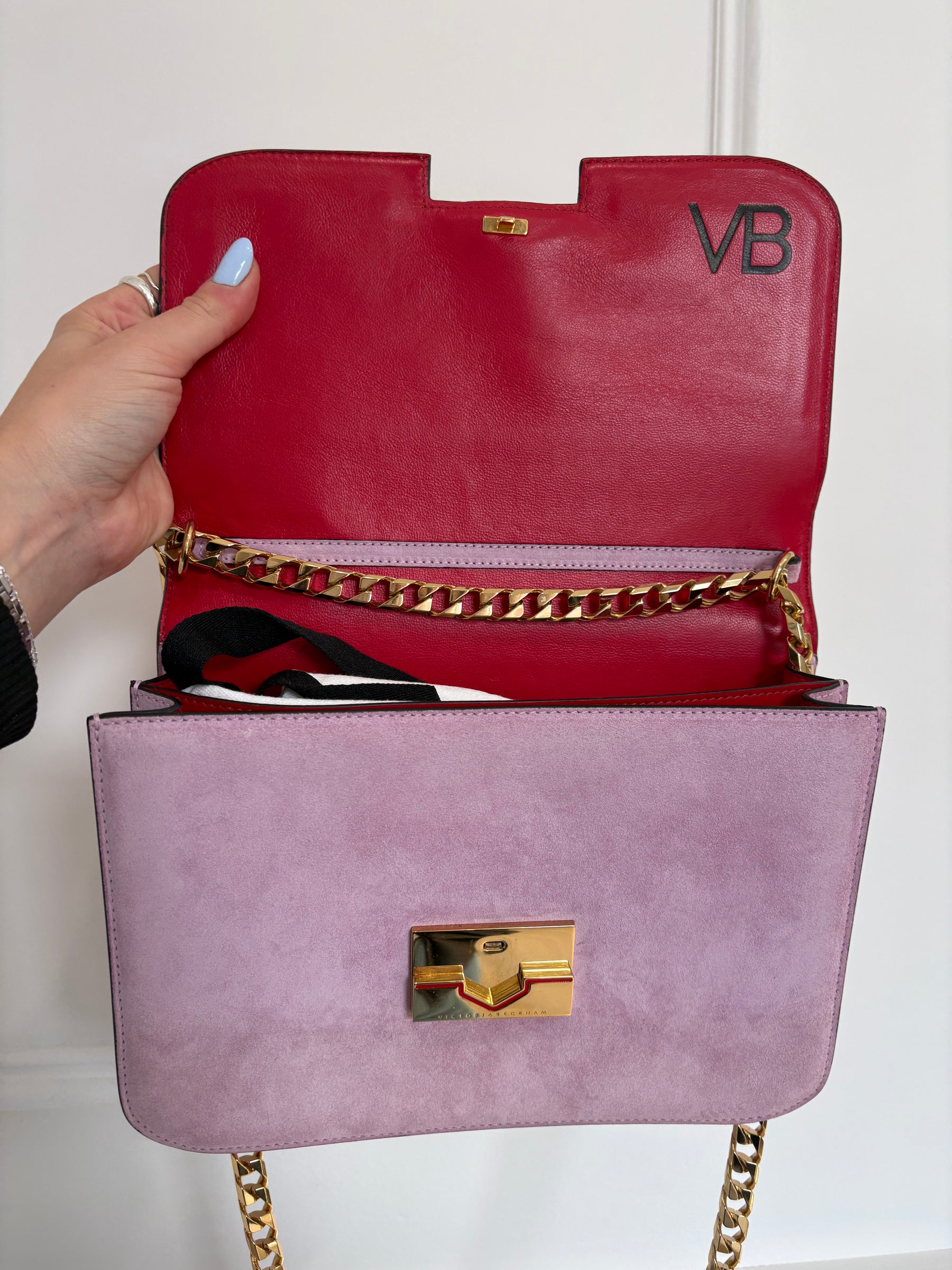 Victoria Beckham Mauve Suede Chain Shoulder Bag