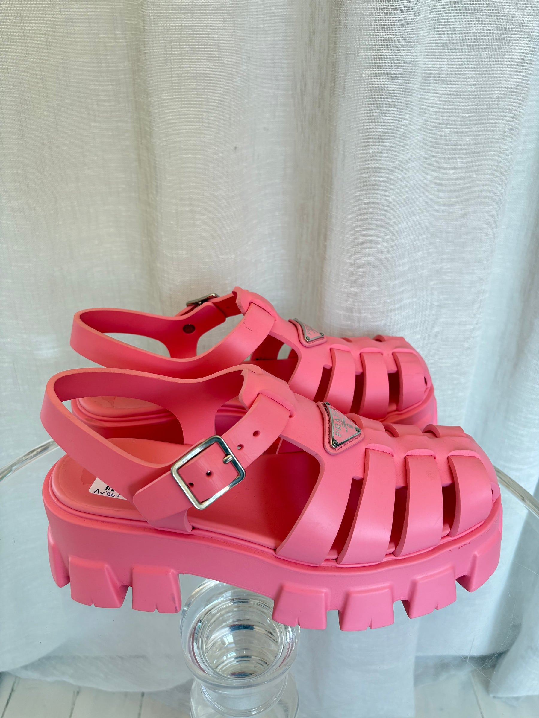 Prada Pink Rubber Platform Gladiator Sandal, 39