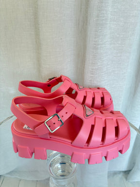 Prada Pink Rubber Platform Gladiator Sandal, 39