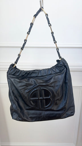 Anine Bing Black Leather Logo Shoulder Bag