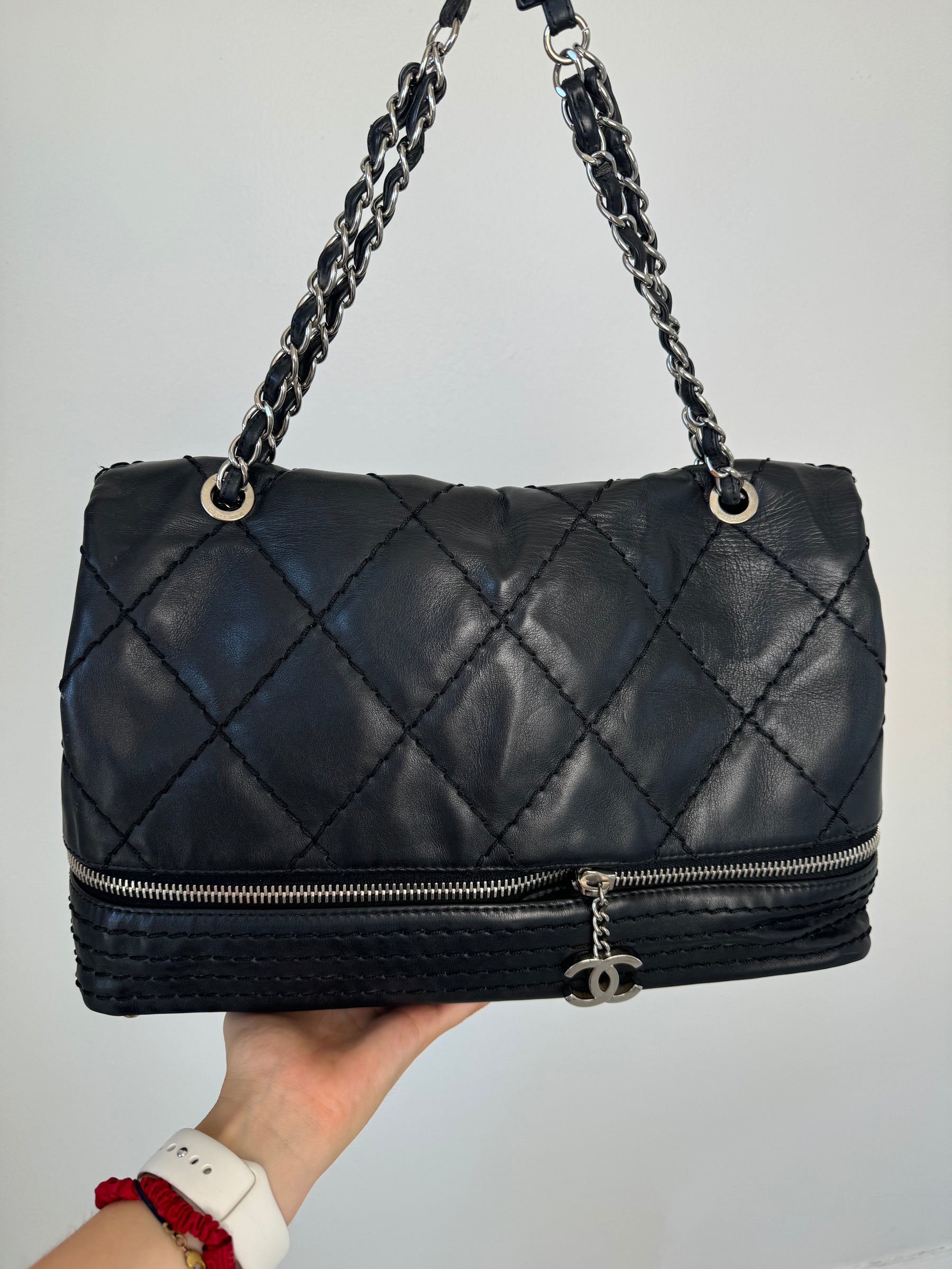 Chanel Black Leather Expandable Flap Bag