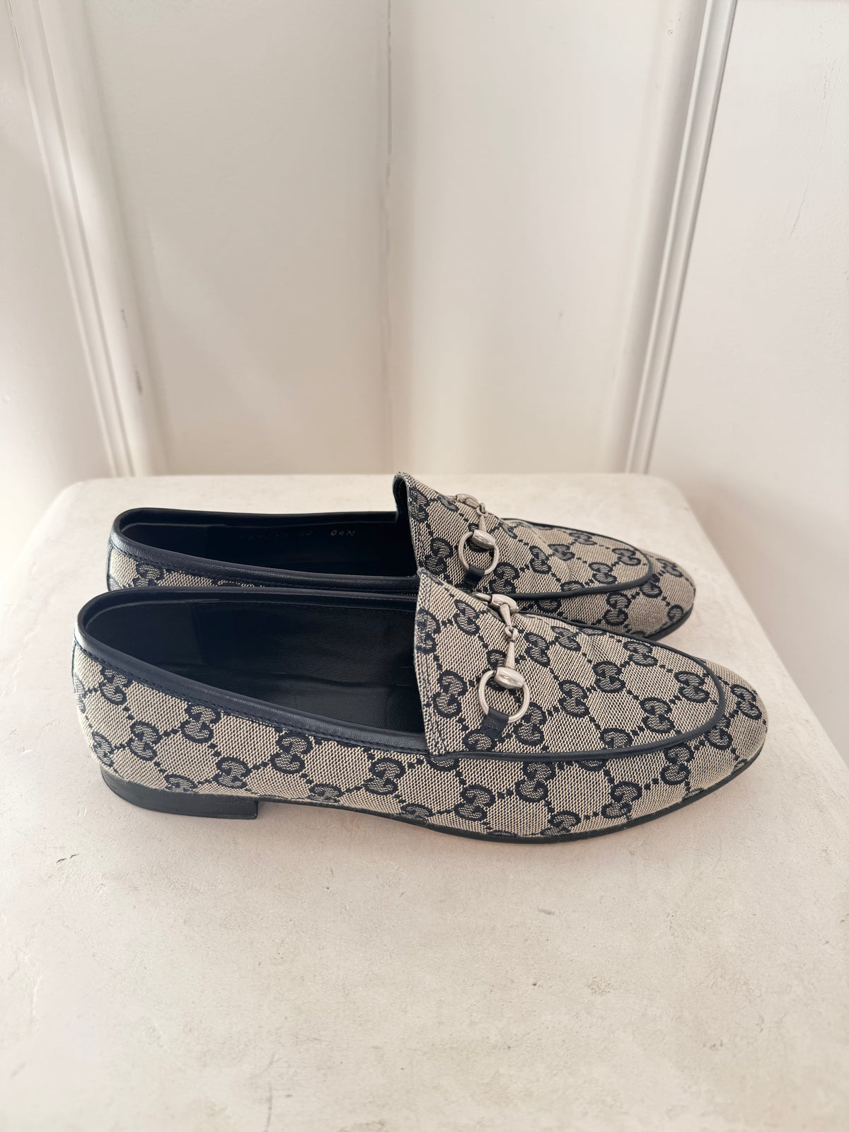 Gucci Blue and Beige Monogram Jordaan Loafer, 38