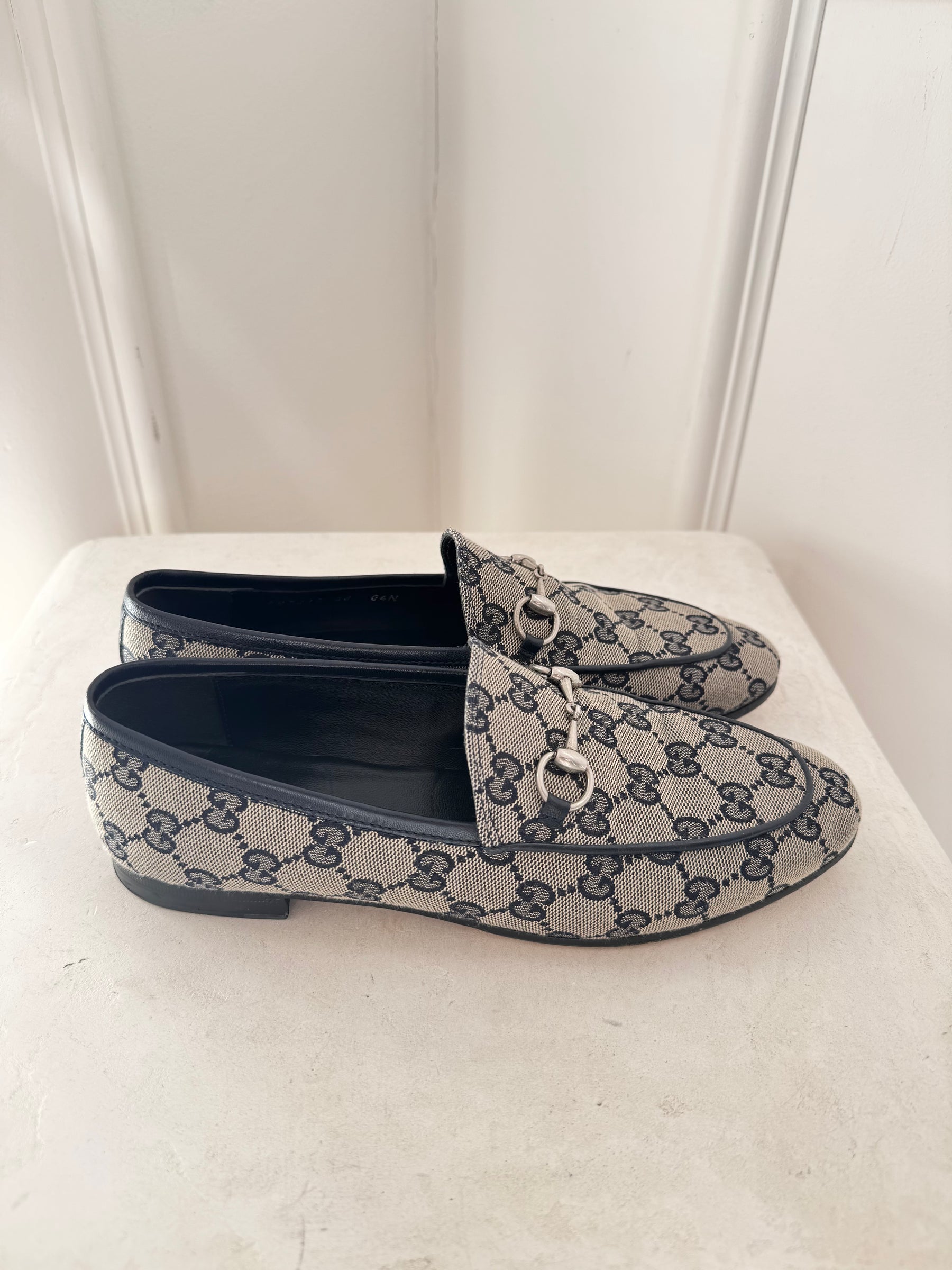 Gucci Blue and Beige Monogram Jordaan Loafer, 38