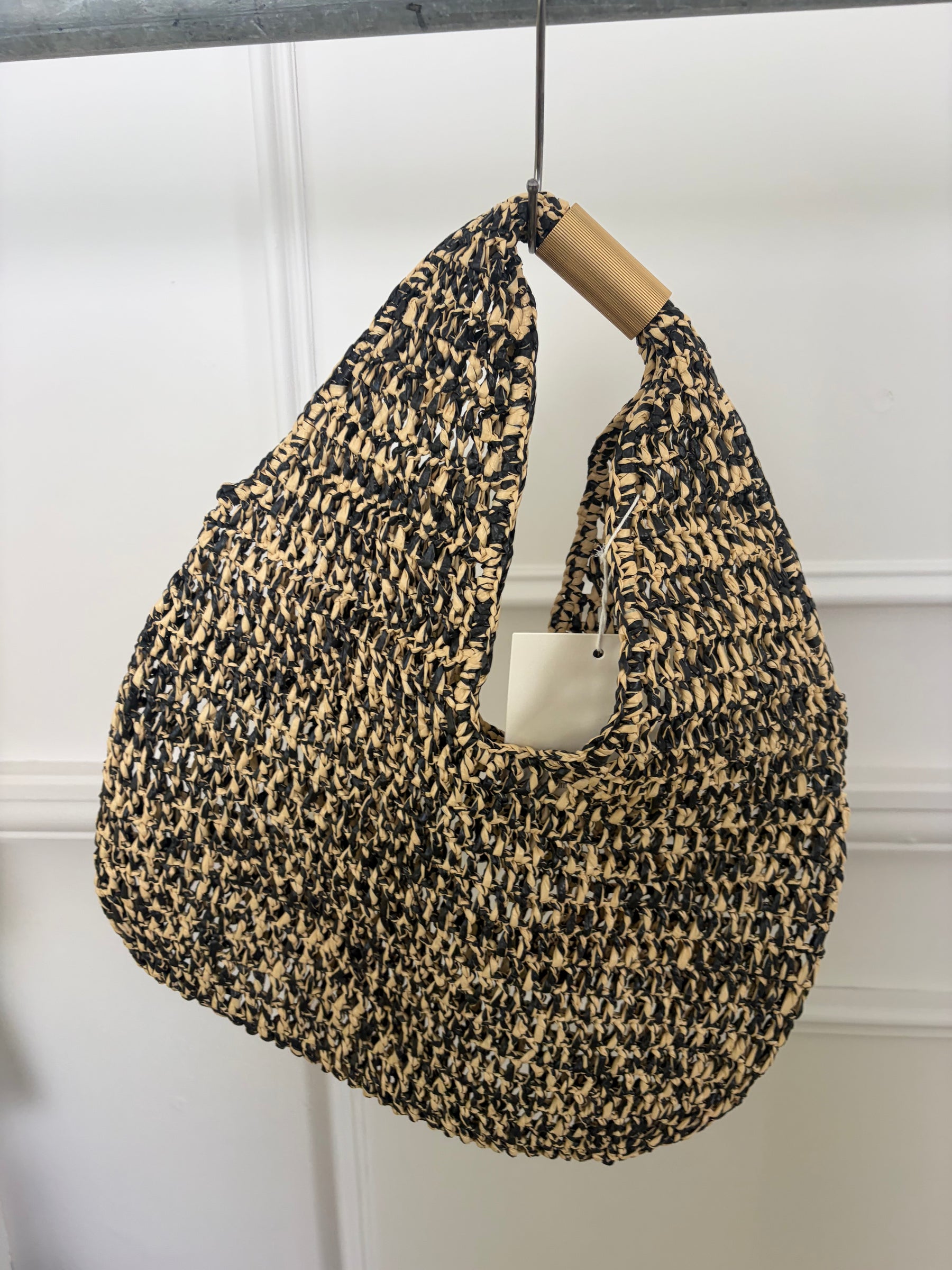Camilla and Marc Black and Natural Raffia Remi Bag