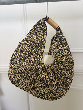 Camilla and Marc Black and Natural Raffia Remi Bag