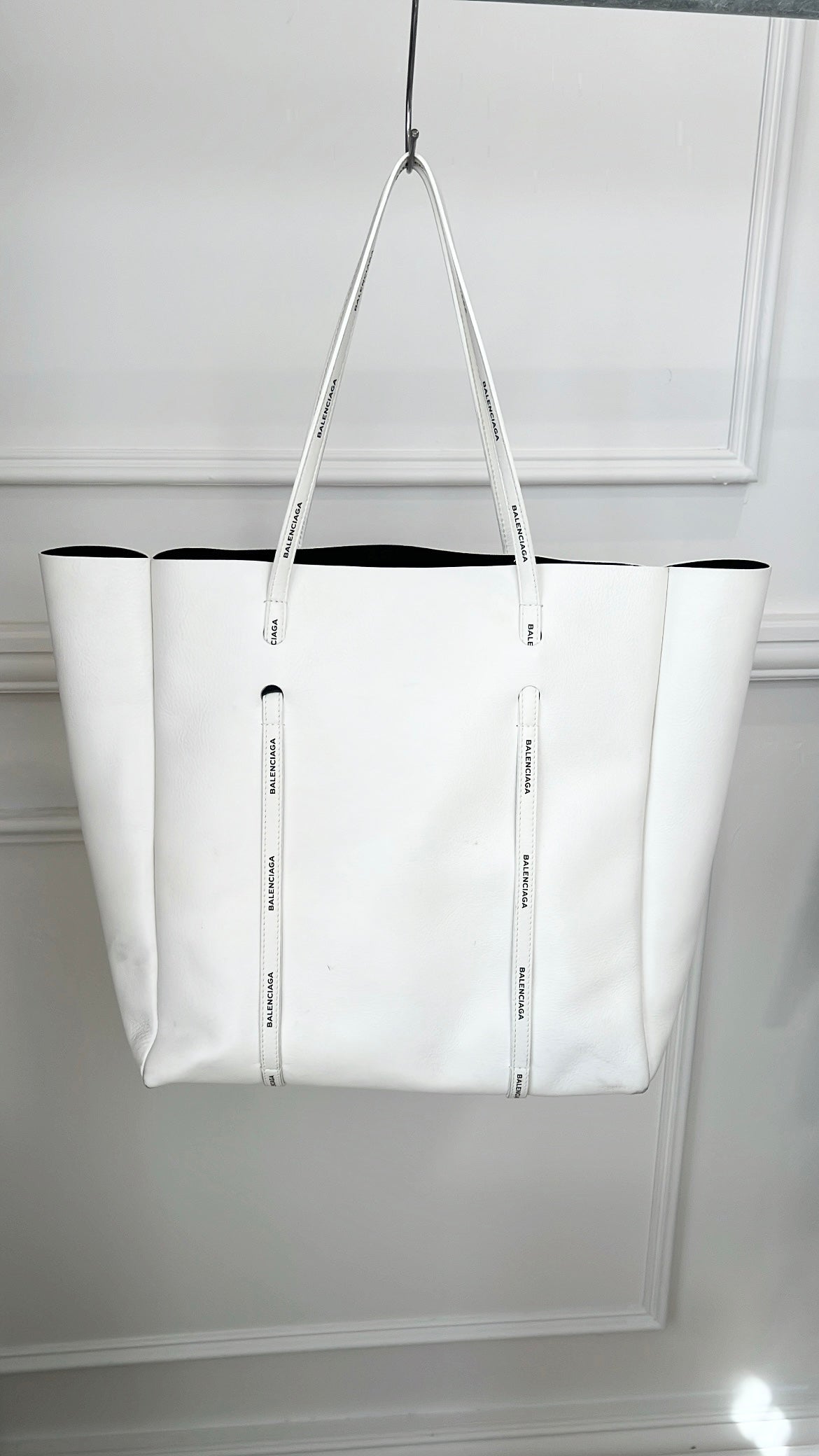 Balenciaga White Leather Logo Strap Tote