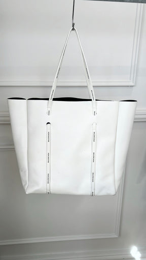 Balenciaga White Leather Logo Strap Tote